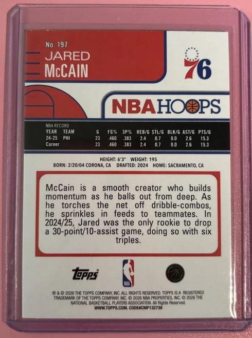 2025-26 Topps NBA Hoops - Jared McCain #197 Philadelphia 76ers Holi Rainbow Foil