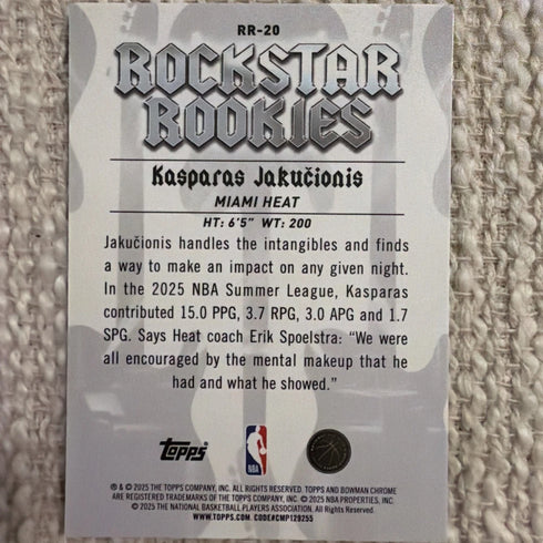 2025-26 Bowman Rockstar Rookies #RR-20 Kasparas Jakucionis Miami Heat