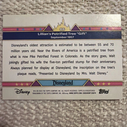Topps Disneyland 70 Insert Lillian Disney Petrified Tree "Gift" Card 86