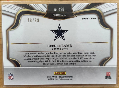 2025 Select Football Field Level /99 Ceedee Lamb Tri Color Prizm Card #498