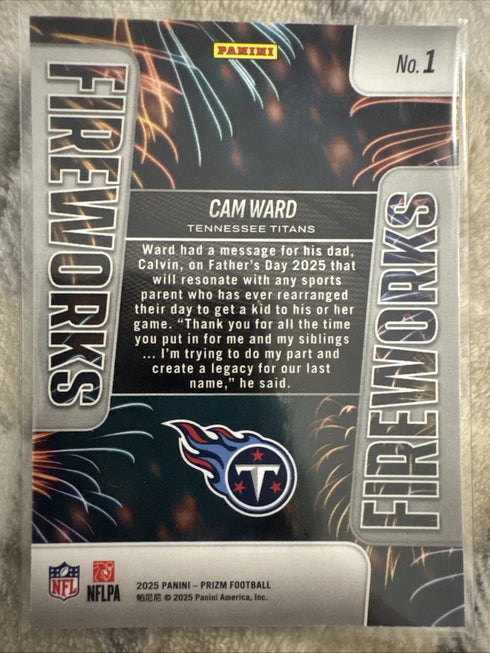 2025 Panini Prizm - Fireworks Cam Ward #1 Silver Prizm (RC)
