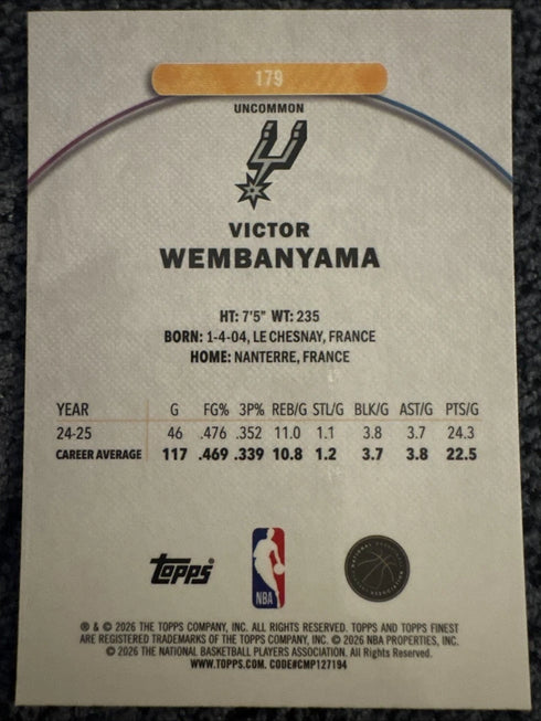 2025-26 Topps Finest - Uncommon Victor Wembanyama #179 X-Fractor