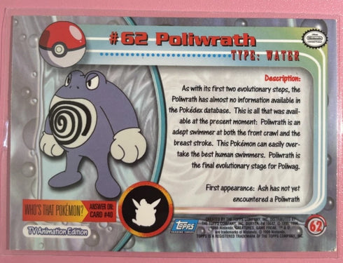 Poliwrath #62 Black Logo - 1999 Pokemon Topps TV Animation Series 1 - NM/M