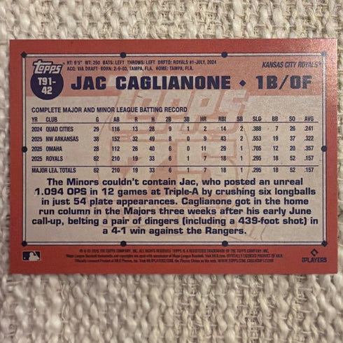Jac Caglianone 2026 Topps 1991 Topps #T91-42 Royals