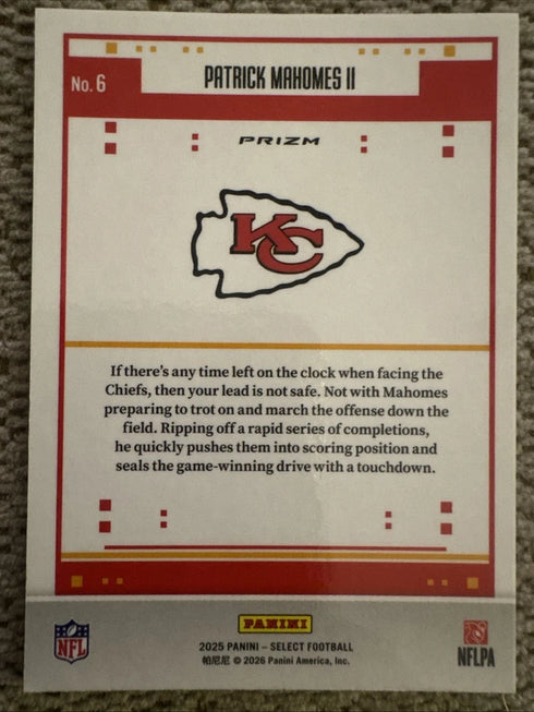 Panini Select Prizm Score Select Throwback Patrick Mahomes II #6 Chiefs 2025
