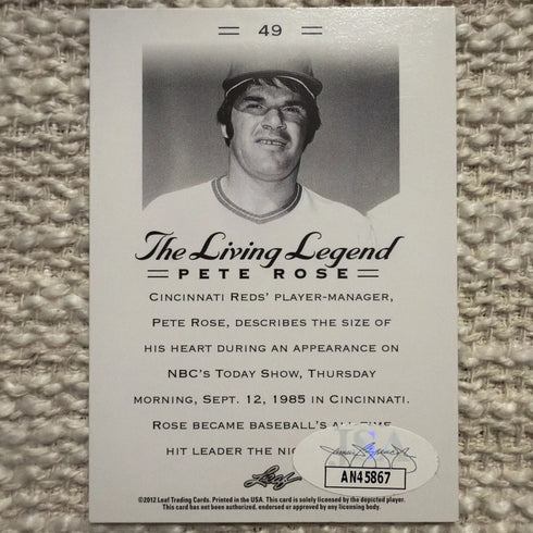 2012 Leaf Autographed Pete Rose The Living Legend Trading Card #49 w/ JSA COA
