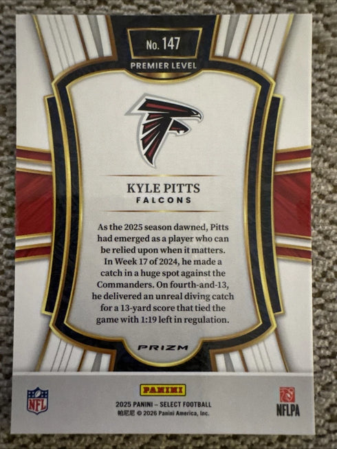 2025 Panini Select Kyle Pitts #147 Premier Level Silver Prizm Atlanta Falcons