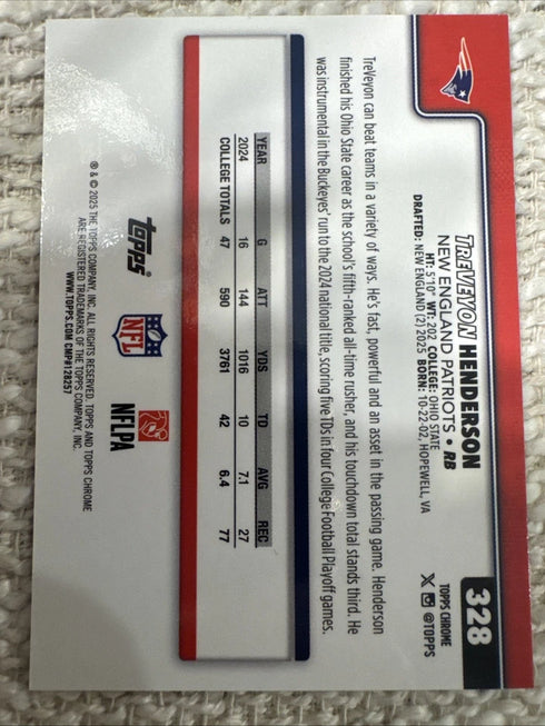 2025 Topps Chrome - TreVeyon Henderson #328 Leather Blue Refractor /150 (RC)