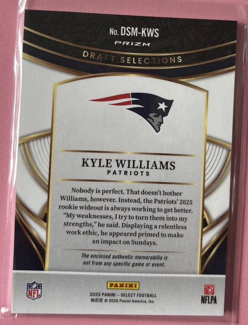 2025 Panini Select Kyle Williams Draft Selections Patch Blue #DSM-KWS Patriots