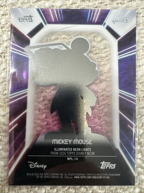 Topps 2026 Disney Neon Mickey Mouse NPL-14 Illuminated Neon Lights Trading Card