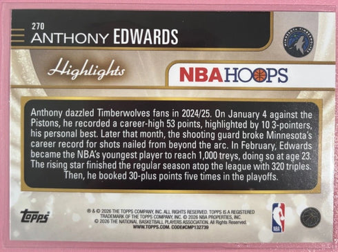 ANTHONY EDWARDS 2025-26 TOPPS NBA Hoops Holo Foil HIGHLIGHTS #270