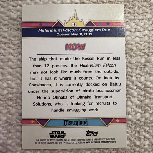 Millennium Falcon Smugglers Run Topps Disneyland 70th Pink Glitter #25