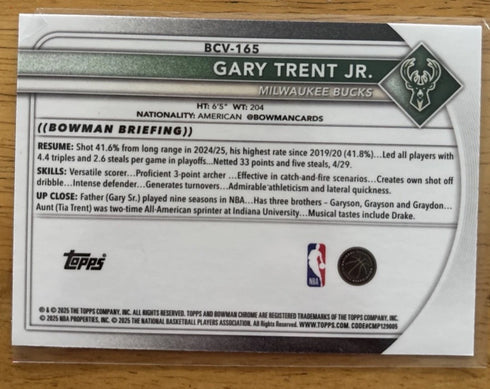2025 Bowman Basketball-#BCV-165 Gary Trent Jr Purple Refractor /250