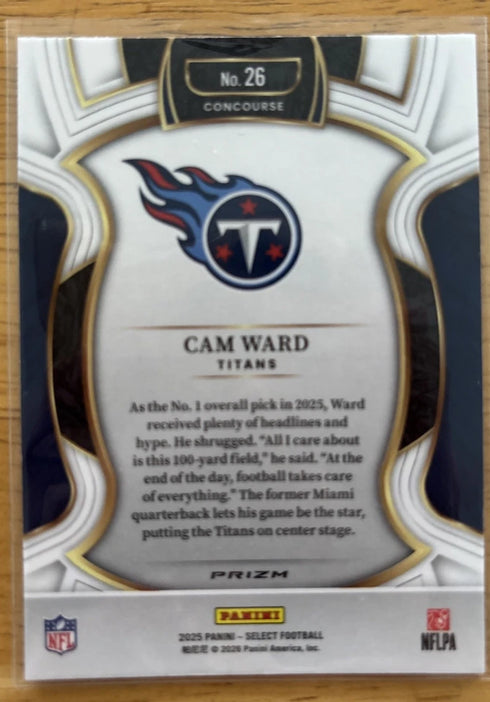 2025 Panini Select - Concourse Cam Ward #26 Black & Green Shock Prizm (RC)