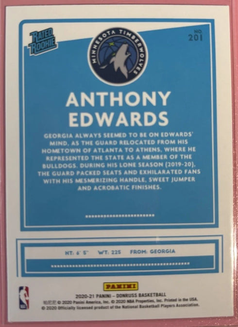 Panini 2020-21 Donruss Rated Rookie Anthony Edwards #201 Timberwolves Basketball