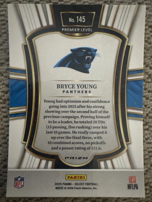 2025 Panini Select #145 Bryce Young Panthers Premier Level Prizm Football Card