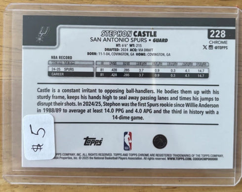 Topps Chrome Stephon Castle Rookie NBA All-Rookie Team Spurs Card #228