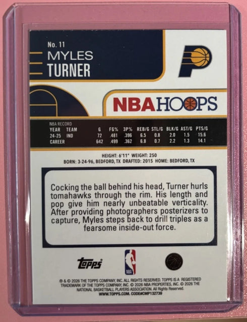 Myles Turner 2025-26 Hoops Green Parallel Card #11