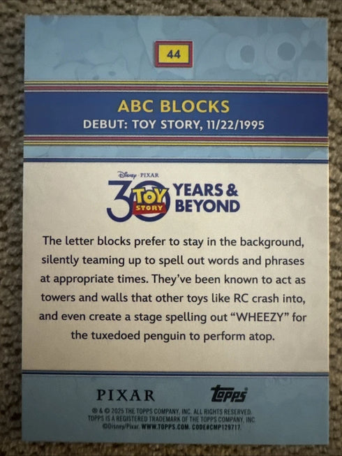 2025 Topps 30 Years of Toy Story ABC Blocks #44 Base Refractor