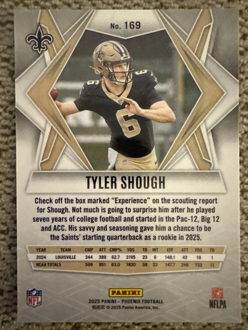2025 Panini Phoenix Rookie Tyler Shough Saints #169 Football Card