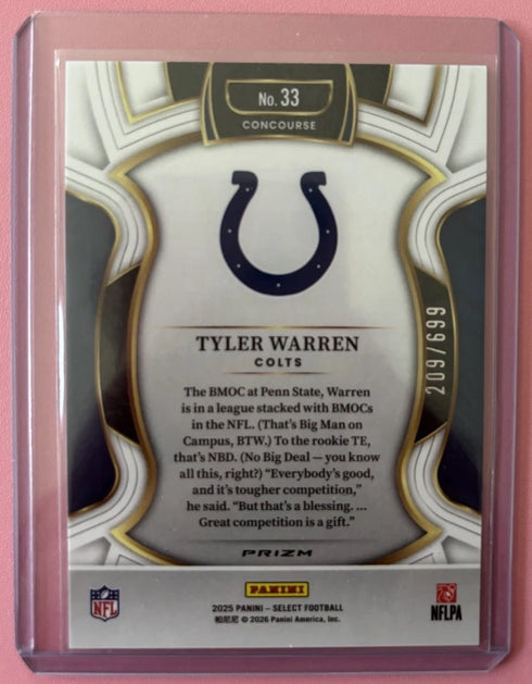 2025 Panini Select - Concourse Tyler Warren #33 Green Shock Prizm /699 (RC)