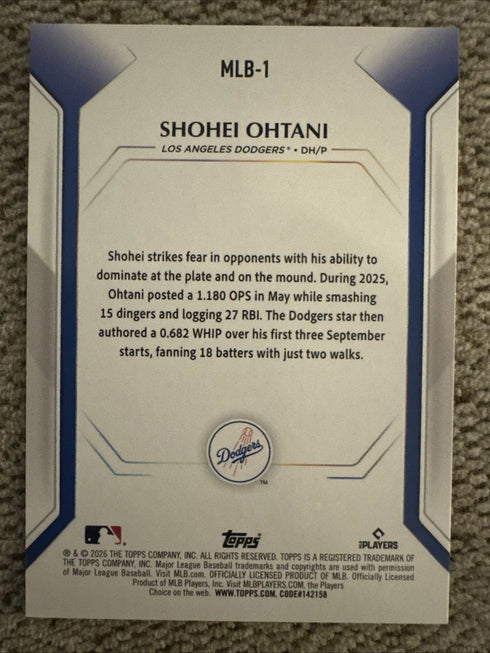 2026 Topps Series 1 Parallel Shohei Ohtani MLB-1 Dodgers Baseball Card