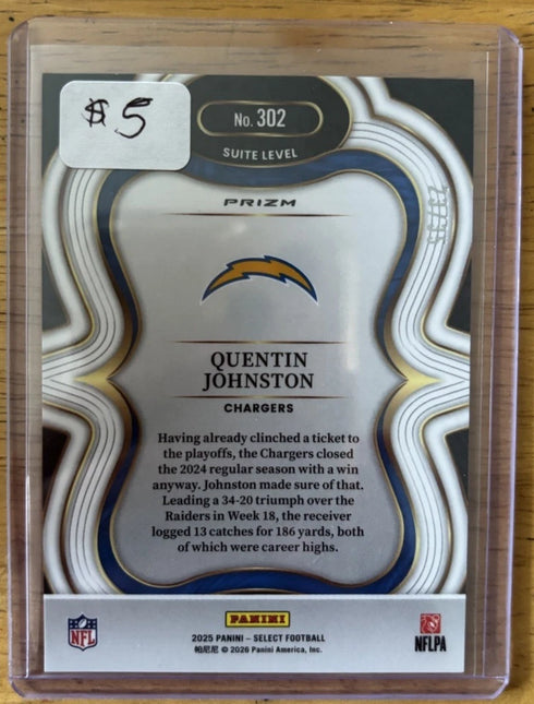 2025 Panini Select Quentin Johnston Silver Prizm #302 Suite Level Chargers