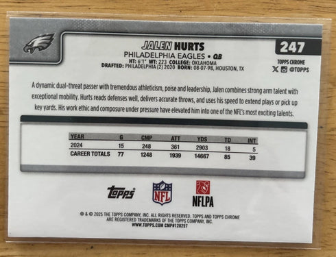 2025 Topps Chrome Jalen Hurts Chrome #247 Red White Blue Philadelphia Eagles