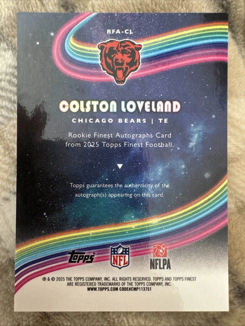 2025 Topps Finest Colston Loveland Rookie Autograph Refractor Chicago Bears