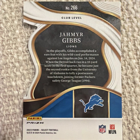 Panini 2023 Select Prizm Rookie Club Level #266 Jahmyr Gibbs Detroit Lions