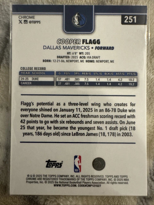 2025-26 Topps Chrome - Cooper Flagg #251 (RC)