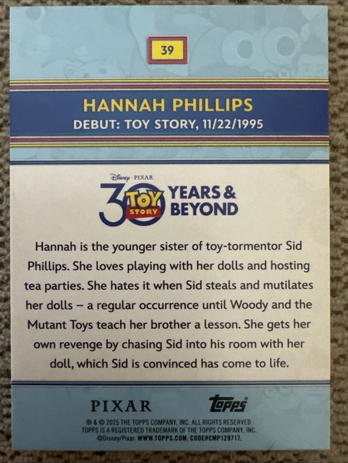 2025 Topps 30 Years of Toy Story Hannah Phillips #39