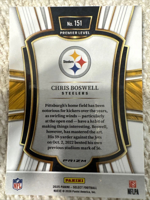 2025 Panini Select Premier Green and Yellow Shock Chris Boswell #151 Steelers