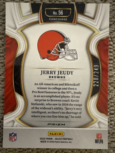 2025 Panini Select Jerry Jeudy #56 Concourse Blue Power Prizm /249