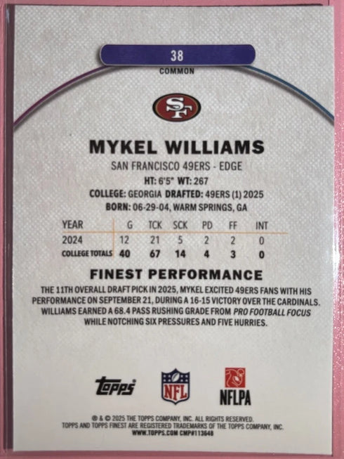 2025 Topps Chrome - Rookies Mykel Williams #352 X-Fractor (RC)
