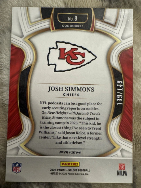 2025 Panini Select - Concourse Josh Simmons #8 Maroon Prizm /149 (RC)