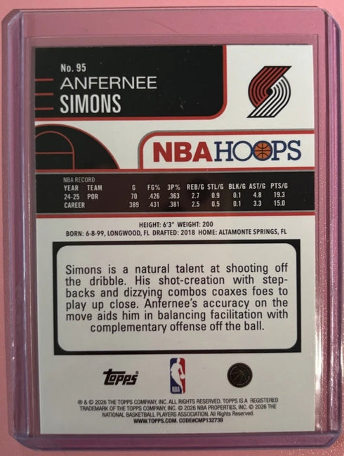 2026 NBA Hoops Anfernee Simons Portland Trail Blazers Green Parallel
