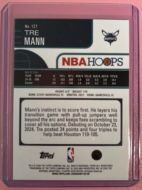 2025-26 Topps NBA Hoops Tre Mann Green Foil #127 Hornets
