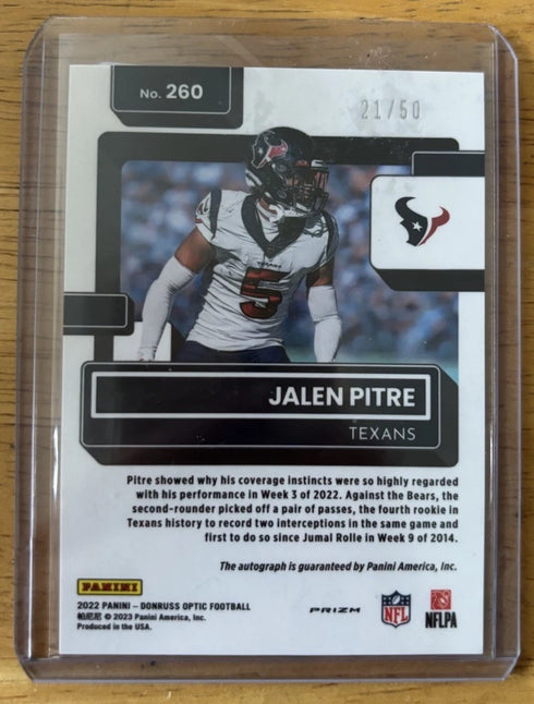2022 Panini Donruss Optic Jalen Pitre Pink Velocity Auto /50 #260 Texans