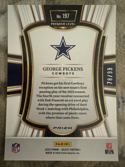 2025 Panini Select - Premier Level George Pickens #197 Light Blue Prizm /99