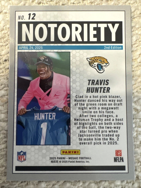 2025 Panini Mosaic - Notoriety Travis Hunter #12 (RC)