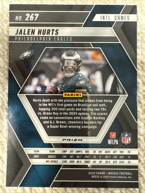 2025 Panini Mosaic Intl. Games Jalen Hurts #267 Reactive Yellow Mosaic Prizm Ea…