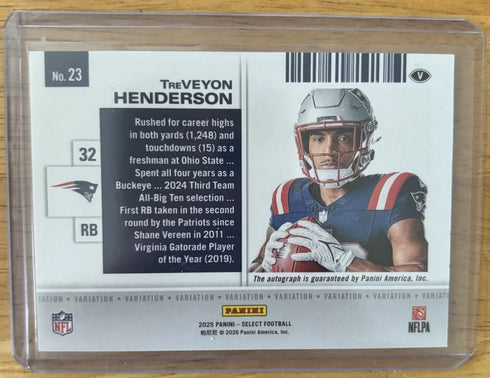 2025 Panini Select TreVeyon Henderson Contenders Variation Auto RC SSP Patriots