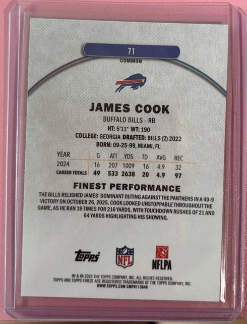 Topps Finest Performance James Cook Bills #71