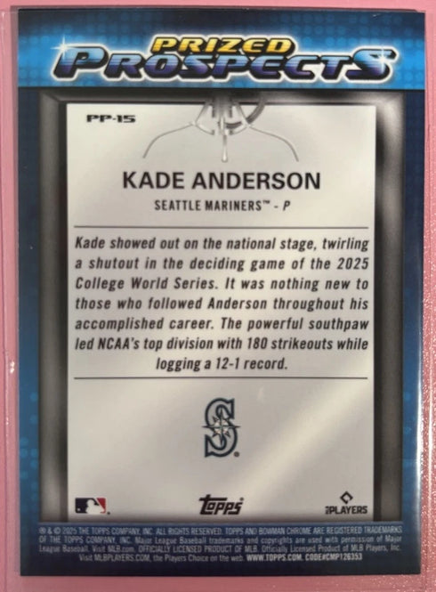 2025 Bowman Draft - Prized Prospects Kade Anderson #PP-15 Mojo Refractor (RC)