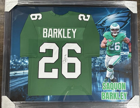 Philadelphia Eagles Saquon Barkley Signed Framed Horizontal Jersey With COA