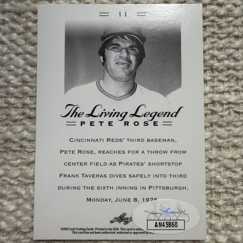 Pete Rose Signed Autograph 2012 Leaf The Living Legend #11 Trading Card w/ JSA