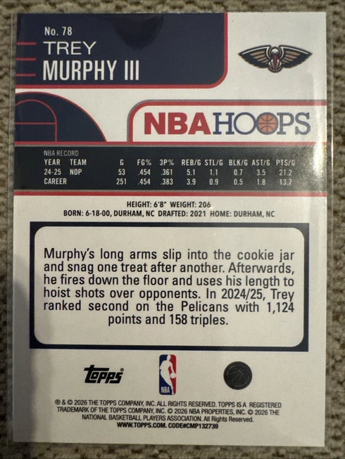 2025-26 NBA Hoops Trey Murphy III Yellow #78 /275 New Orleans Pelicans