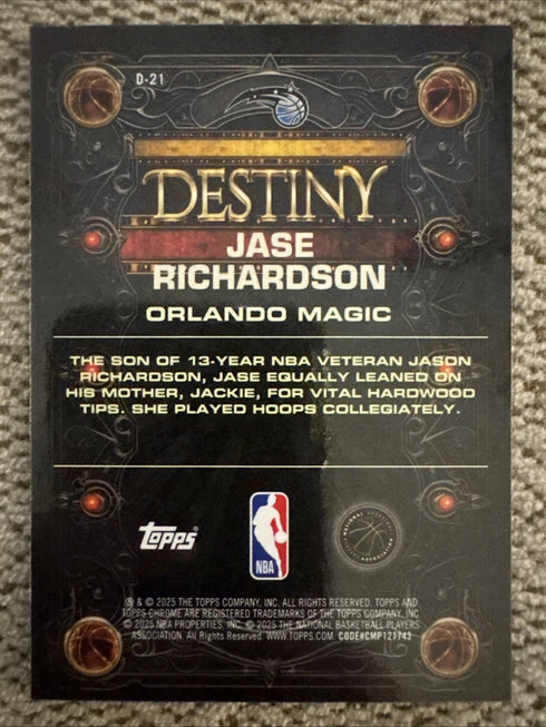 2025 Topps Chrome Jase Richardson (RC) D-21 Destiny Insert Orlando Magic