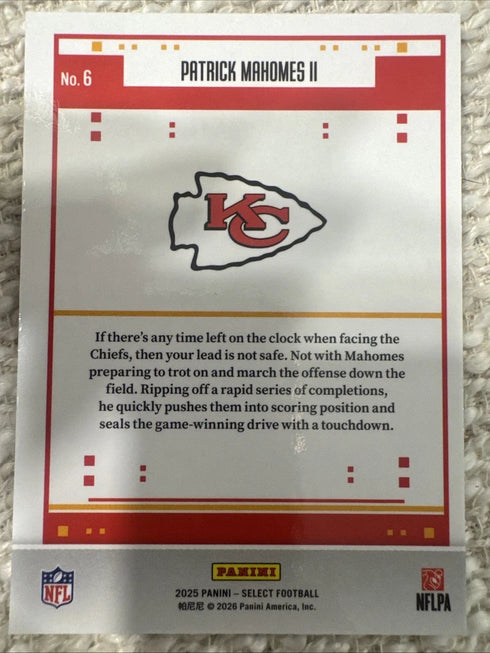 2025 Panini Select Football Patrick Mahomes II Score Select Throwback #6